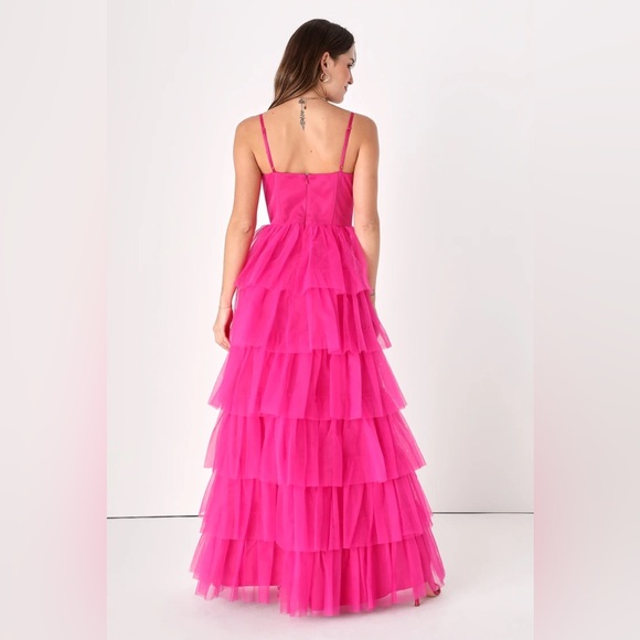 Rule the Runway Hot Pink Tulle Bustier Tiered Maxi Dress - Picture 2 of 2